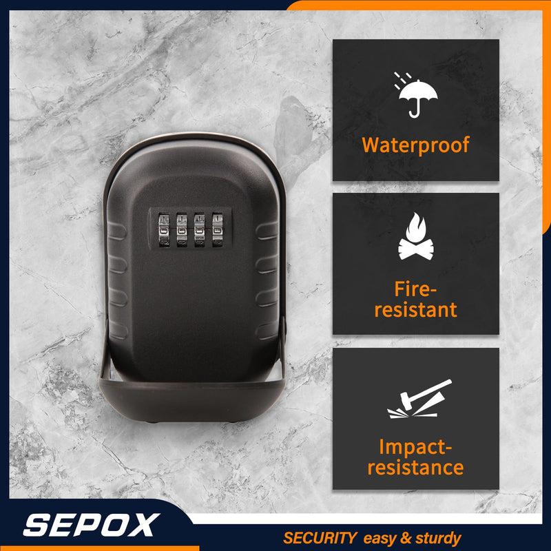 SEPOX Metal Key Lock Box with 4-Digit Combination, Waterproof Wall Mount Key Safe, 50 Cubic Inches Large Capacity Key Storage for Home, Office, Outdoor 1 Pack Large 4-Digit
