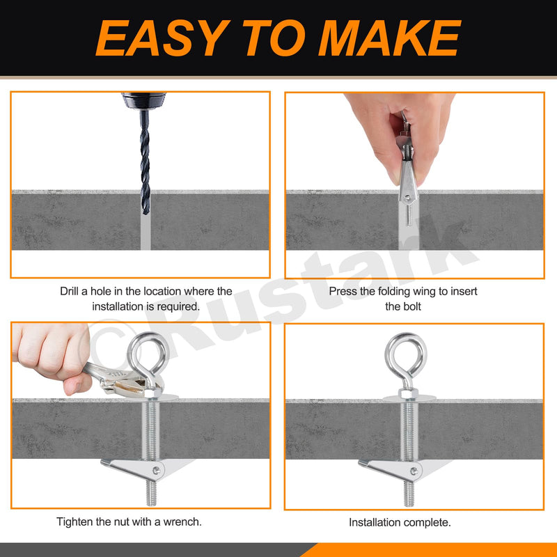 30Pcs M4 M6 Toggle Bolts Assortment Kit Toggle Anchors Spring Toggle Wing Bolts Heavy Duty Eye Bolt and Ceiling Hooks Butterfly Toggle Anchors for Drywall Hanging Plants