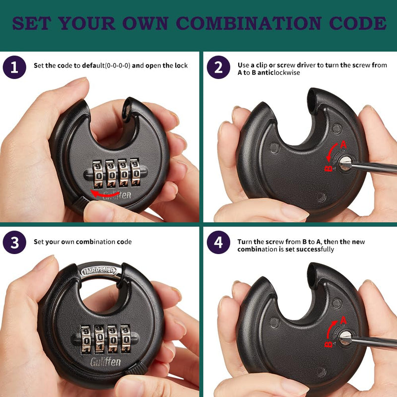 Outdoor Combo Lock for Storage Unit, Weatherproof Disc Lock for Sheds,Gate and Fence, 3 Pack Heavy Duty Pad Locks with Code (3/8-Inch Shackle 3 Pack Black
