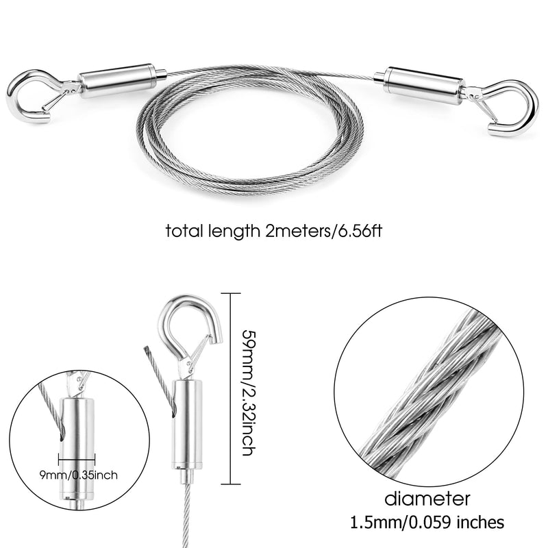 Adjustable Picture Hanging Wire 2PCS Mirror Frame Kit 2m x1.5mm Heavy Duty Stainless Steel Rope for Mirror Hanging Hardware,Light Lamp,Billboards,Basket Flowerpot Hold Up to 20kg 5.7 x 2.7 x 0.7 inches 2M 2PCS