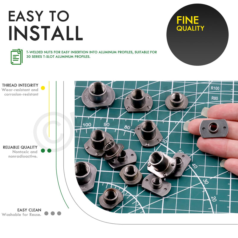 Keadic 15Pcs M10 Tab Base UNC Carbon Steel Weld Nuts, 4 Projection Screw-in Flange Insert Female Thread T-Nut for Furniture