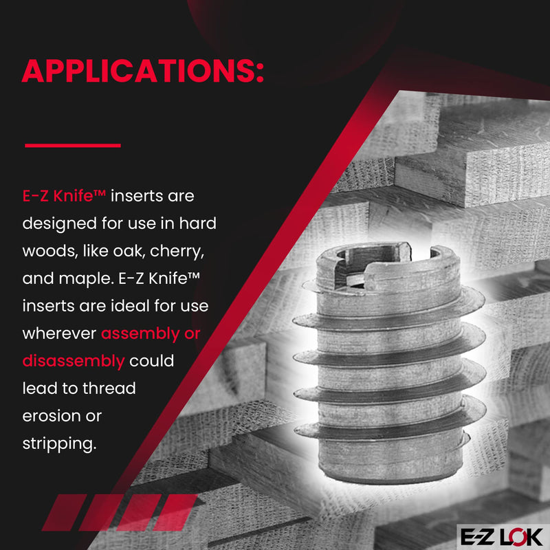E-Z LOK Knife Threaded Insert for Hard-Wood, Stainless Steel Thread Inserts 8-32 Internal Threads, 0.375" Length Pack of 10
