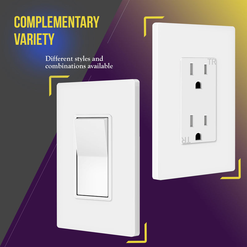 ENERLITES Screwless Decorator Wall Plate Child Safe Outlet Cover, Size 1-Gang 4.68" H x 2.93" L, Polycarbonate Thermoplastic, SI8831-W-10PCS, White (10 Pack) Standard Size 1 Gang