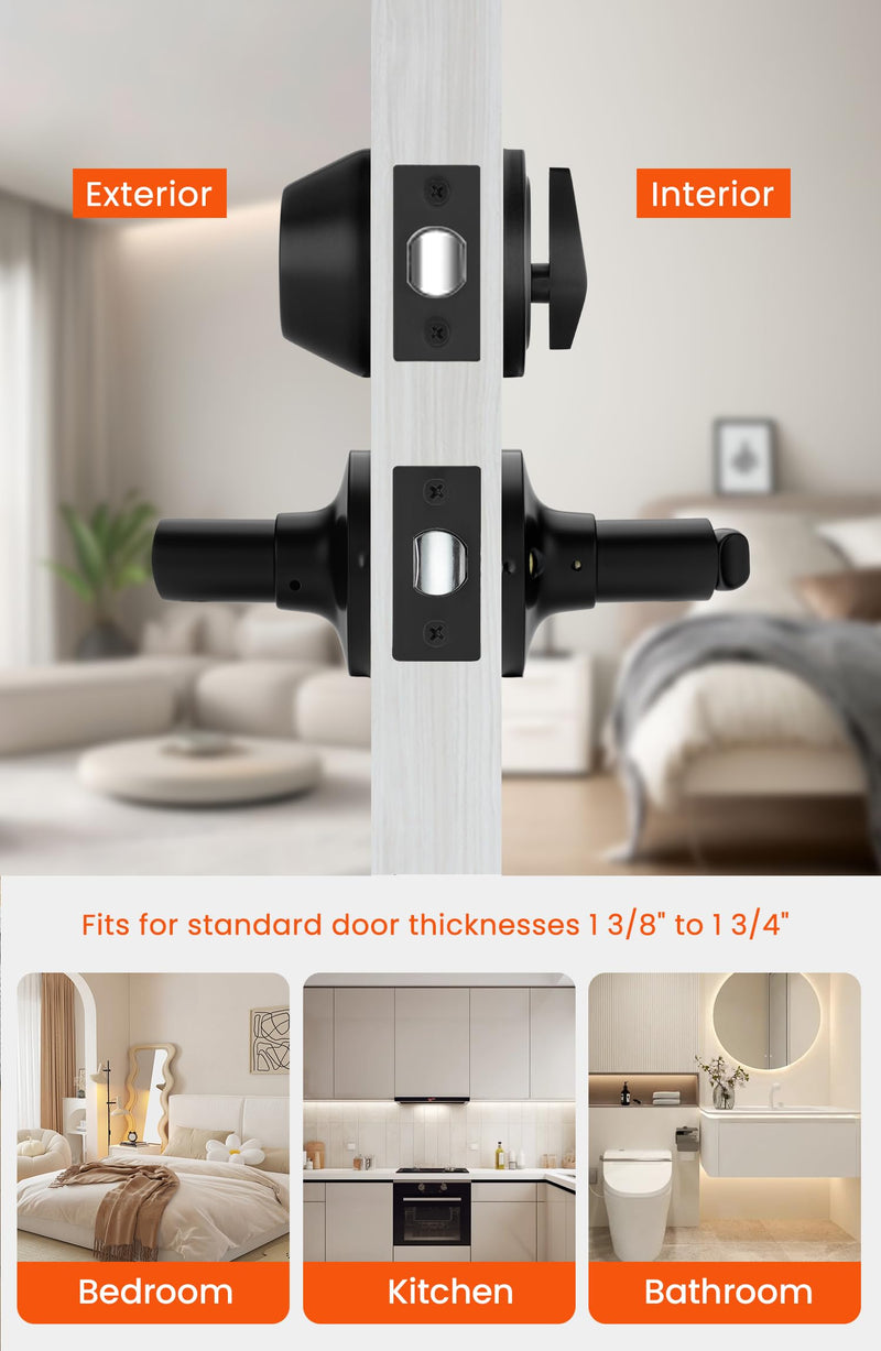 Haidms Black Exterior Door Handle Set with Deadbolt, Front Door Lock Set, Matte Black Door Lever and Single Cylinder Deadbolt, Entry Door Locksets, Heavy Duty Zinc Alloy 1 Pack Lever&Deadbolt