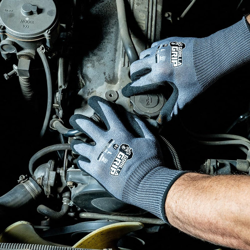 Gorilla Grip A1 Precision Grip, Cut Resistant Work Gloves, Touschreen Compatible Safety Gloves, Breathable, Nitrile Coated, Grey - Medium (12 Pack) Grey A1 (12 Pack)