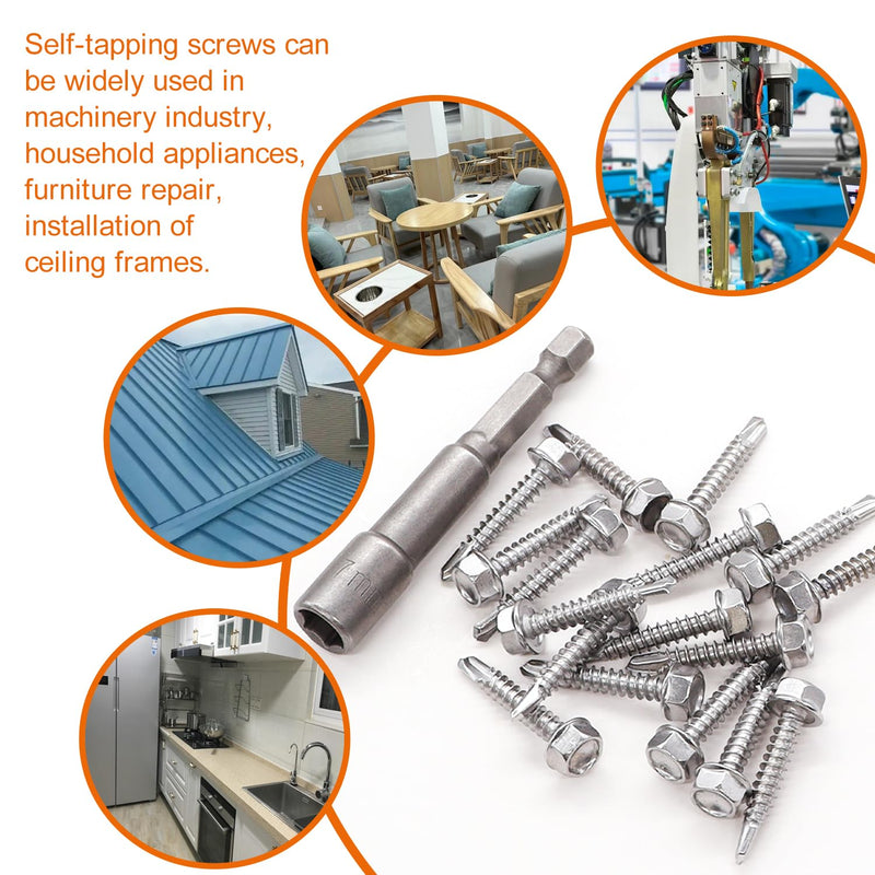 weideer 230pcs #8×1/2" Self Tapping Screws Sheet Metal Screws 410 Stainless Steel Hex Washer Head Self Drilling Screws Quick Tapping Screw with Screwdriver Bit K-132-13-230P-W #8×1/2"