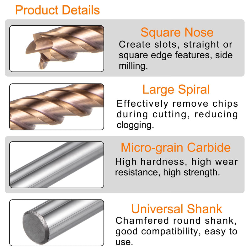 HARFINGTON Carbide Square End Mill 6mm (15/64") Dia 6mm (15/64") Shank 75mm (3") Extra Long HRC55 TiSiN Coated Micro-Grain Tungsten Carbide 4 Flutes Milling Bit Cutter