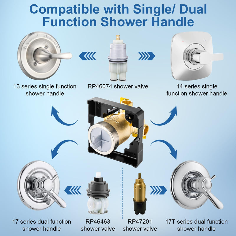 R10000-UNBXHF Shower Valve Body Compatible with Delta MultiChoice Tub Faucet and ShowerHead, Fits Single/Dual Function Shower Handle Trim Kit without Screwdriver Stops R10000-UNBXHF