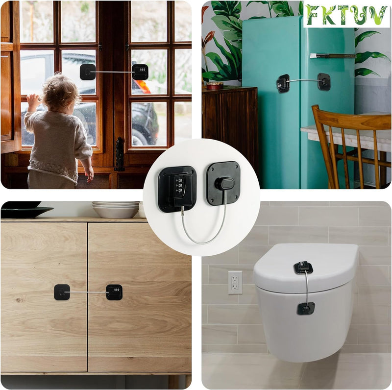 Child Safety Cabinet Locks,Drawer Locks with Combination Closet Lock,Fridge Lock,Child Proof Refrigerator Lock,Child Lock(Black 4Pcs) Black 4pc