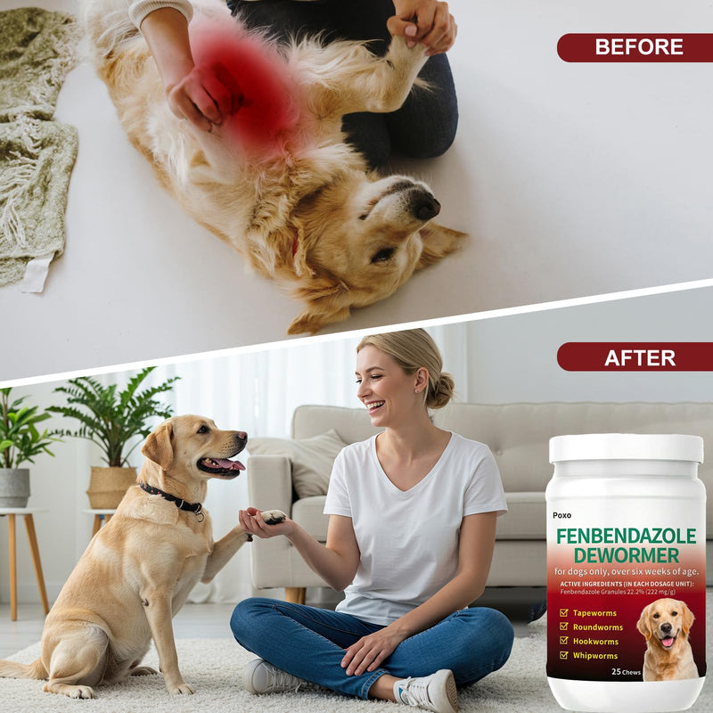 Dog Dewormer with Fenbendazole for Dogs, Broad-Spectrum, Safe for Puppies 6 Weeks & Older, 25 Chews