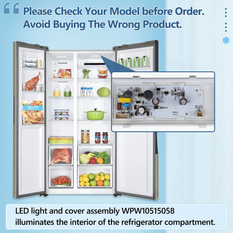 New W10515058 Led Light for Whirlpool Refrigerator Light,WPW10515058 Whirlpool Refrigerator Light,WRS325FDAM 04 Light,W10522611 W10465957 PS11755867,Compatible WRS325FDAM04/02,Figure 5 for More