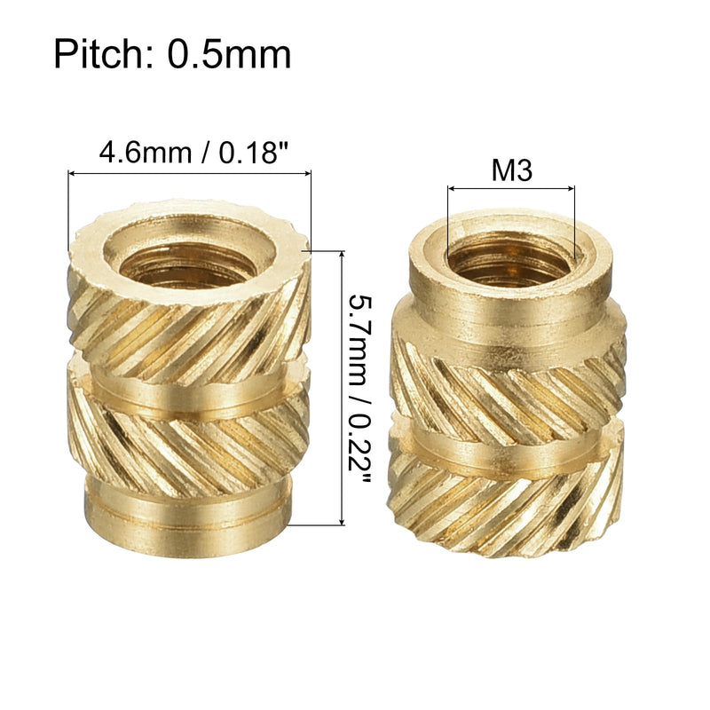 uxcell Knurled Insert Nuts, 120Pcs M3 x 5.7mm L x 4.6mm OD 3D Printing Brass Nuts Female Threaded Inserts Brass Heat Set Insert Embedment Nut M3x5mm 120