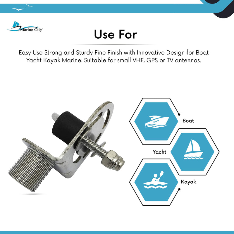 MARINE CITY Rail Mount Antenna Bracket, 304 Stainless Steel with Nylon Clamp, Corrosion Resistant, Fits 7/8” to 1-1/4” Tubes, for RVs, Boats, Yachts, Marines (Pack of 1)