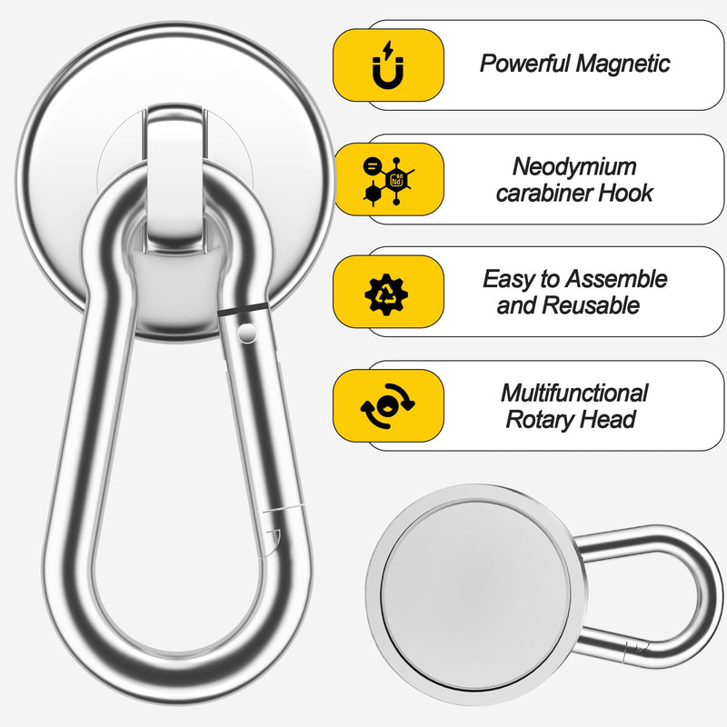 Grtard 12Pack 50LBS Strong Magnetic Hooks with Swivel Carabiner Hook, Premium Magnet Hooks Heavy Duty Magnetic Hook for Hanging, Magnets with Hooks, Refrigerator Magnet Hook Swivel Hook-25mm-12P