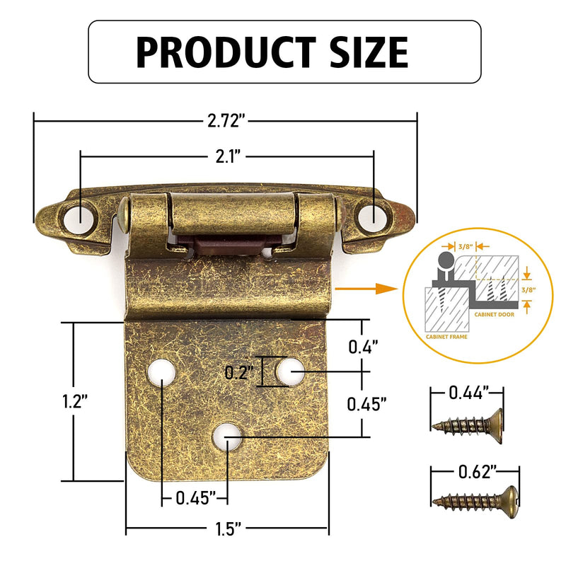 Antique Brass Inset Hinges for Kitchen Cabinet Door, 6 Pack (3 Pairs) Self Closing Hidden Kitchen Cabinet Hinge for Cabinet Doors 6 Pack (3 Pairs) Antique Brass