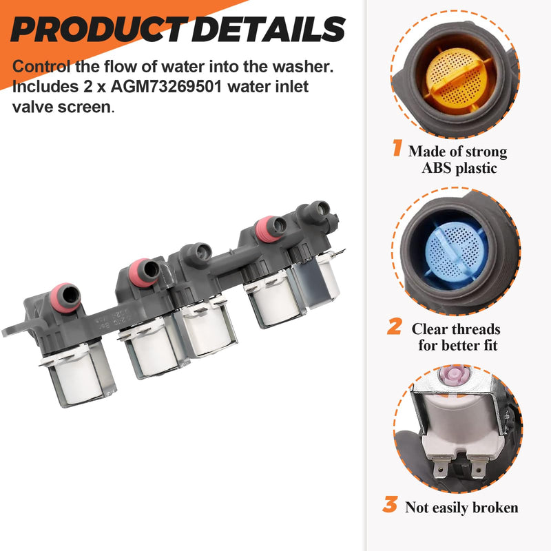 AJU73213301 AJU75152601 Washer Water Inlet Valve (0EM part) with 10-year GUARANTEE 2024 UPGRADED GENUNINE water valve fits for Kenmore LG washers wt7200cw, wt5001c*, 79631522211, wt4801cw,wt1201cw