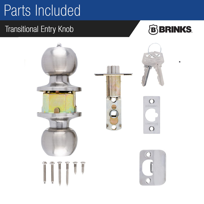 BRINKS Transitional Keyed Entry Door Knob - Satin Nickel Exterior Door Lock Set, Seamlessly Blends with Interior Décor, 1 Pack