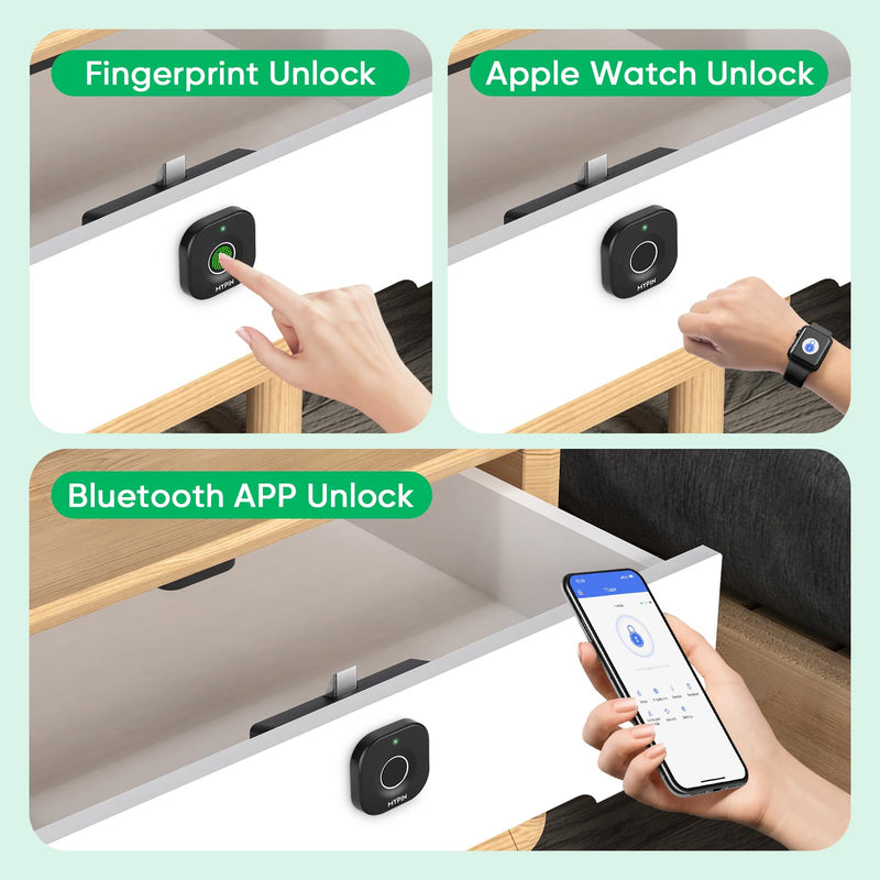 Bluetooth Fingerprint Cabinet Lock With Phone/Watch App Unlock, Smart Biometric Keyless Hidden File Drawer Wardrobe Lock, Child Safety Electric DIY Wooden Furniture Plastic