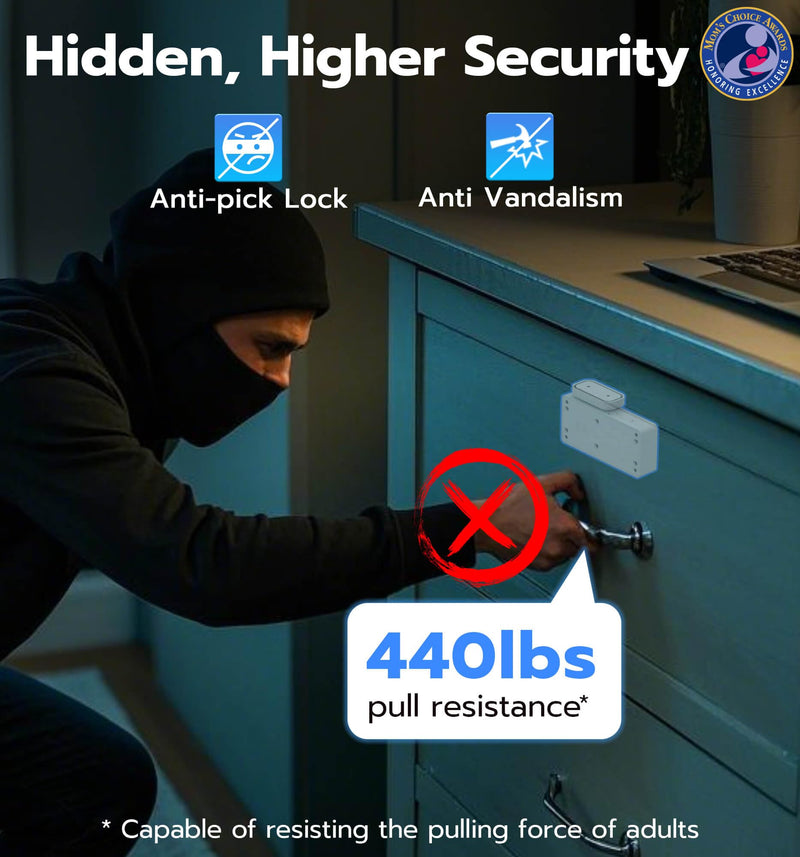 Anweller Smart Cabinet Lock, Hidden No Drill Adhesive Baby Proofing Child Proof Drawer Locks, Keyless RFID Bluetooth Cabinet Locks for Adults File Kitchen Cupboard Closet Liquor - White