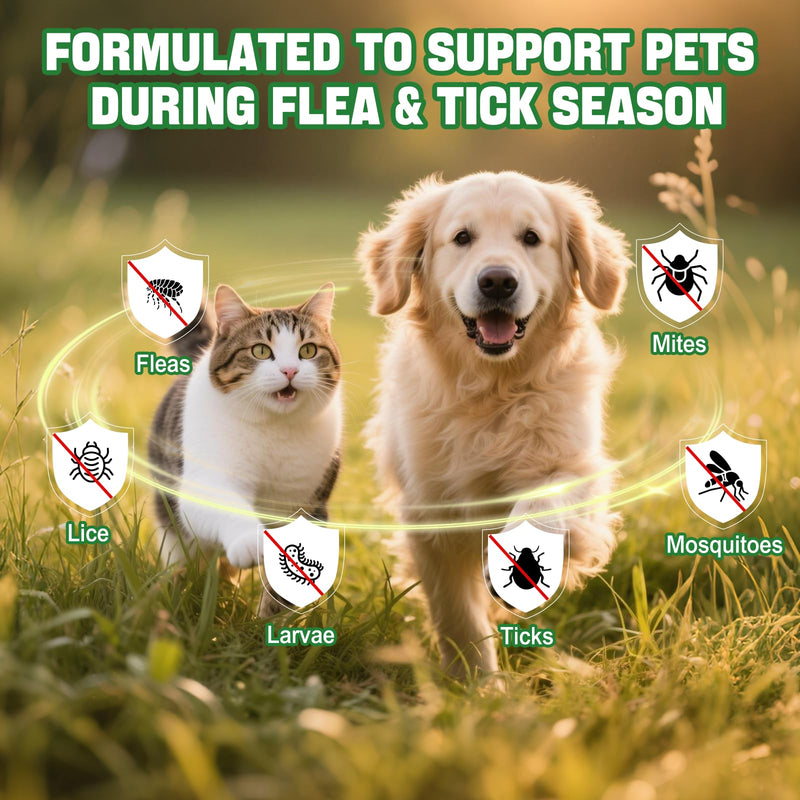 Natural Oral Flea and Tick Prevention for Dogs and Cats, Bacon Flavor Liquid Drops with Multivitamin-Flea and Tick Treatment and Defense Supplement for Pets of All Breeds and Ages