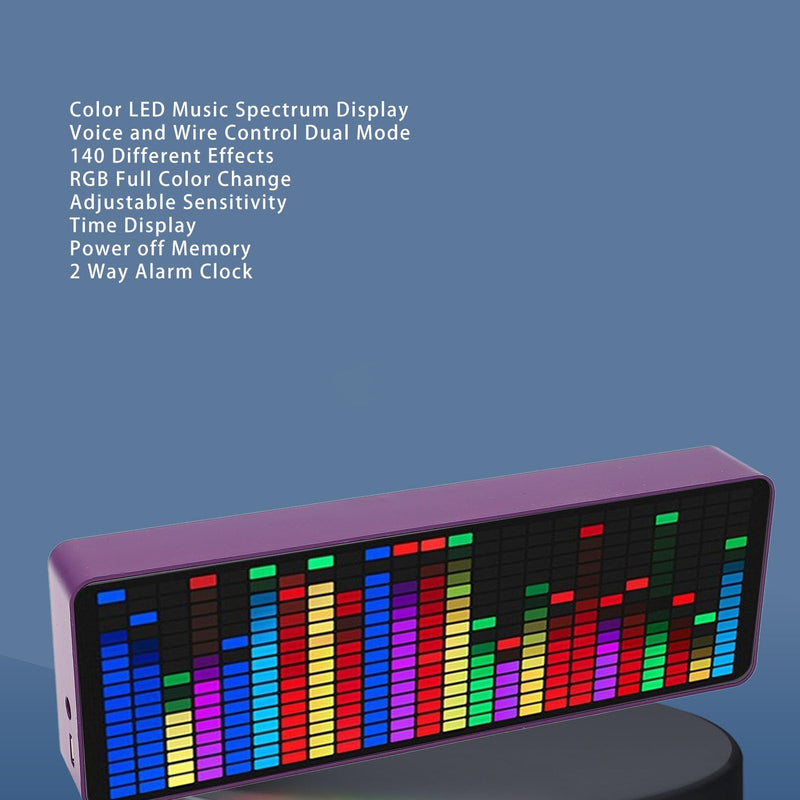 Music Spectrum Display, 384 LED Audio Spectrum Analyzer with Clock, 20 Dynamic 7 Color Music Spectrum Pickup Analyzer with 1624 Segment Rhythm Light Level Voice Sensor, for Audio