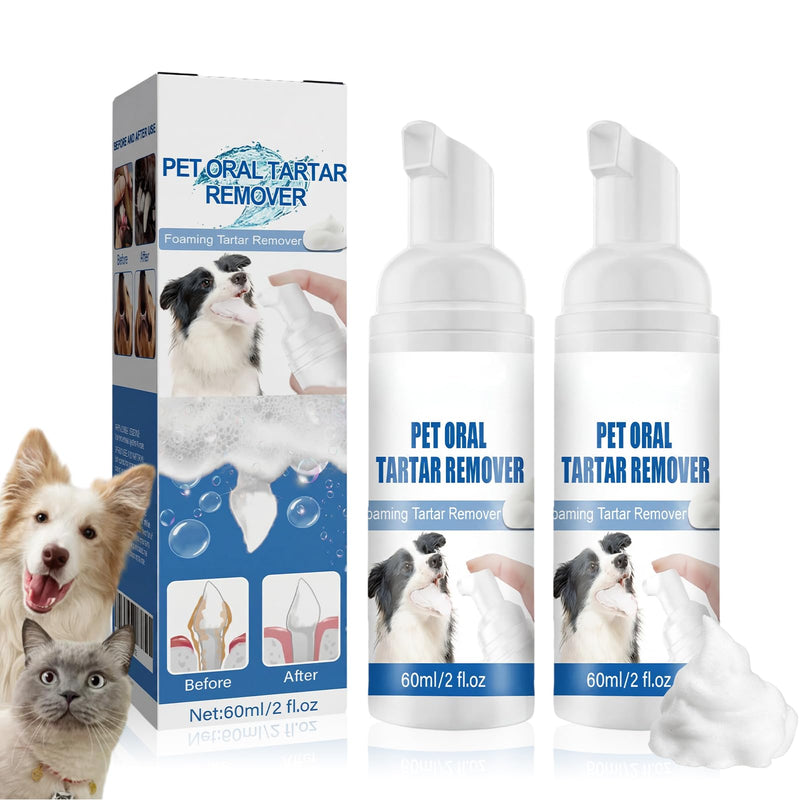 Pet Dental Tartar Remover Spray, Pet Oral Spray for Dogs Teeth Cleaning, No Brush Pet Dental Foaming Care Sprays, Dog Breath Freshener, Reduce Tartar for Cats and Dogs (2Pack)