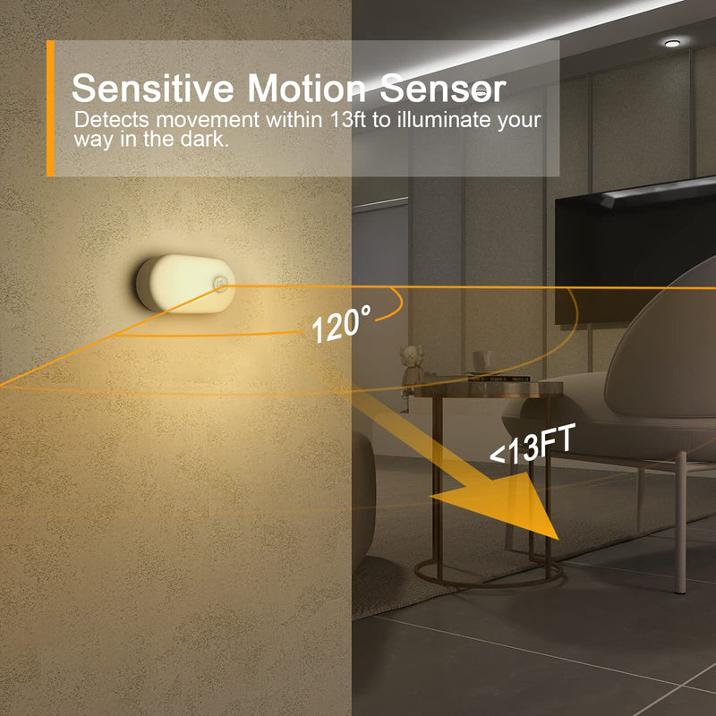 Lyridz Rechargeable Battery Night Light, Stick on Mini Motion Sensor Light Indoor Warm White 1-20LM LED Light with Stepless Adjustable Brightness for Bedroom, Kitchen, Stairs, Hallway, 2-Pack A. Warm White
