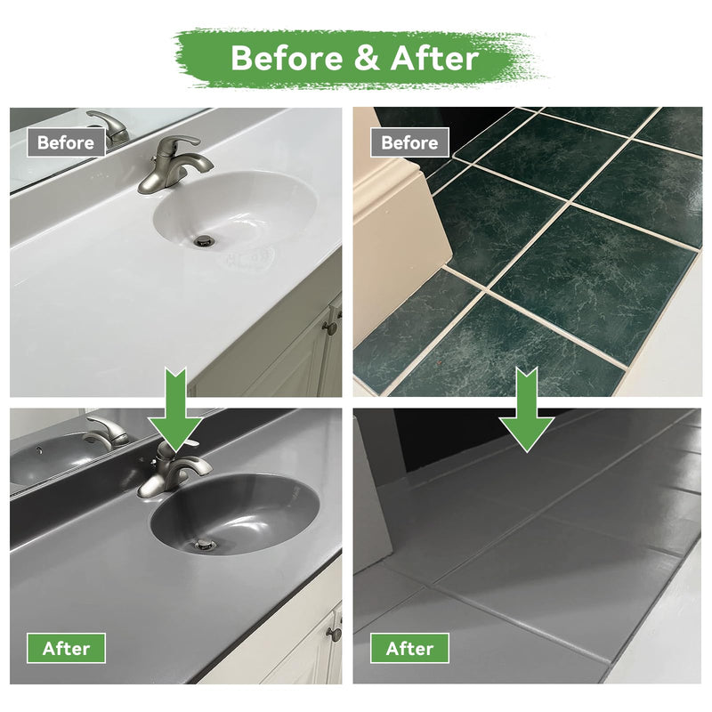 styleonme Waterbased Tile Paint Grey, 20-30sq.ft, Bathtub Washbasin Toilet Ceramic Tile and Kitchen Countertop Refinishing, Odorless and Non-Toxic Heavy Glaze Epoxy Resin Coating (With tools) 16 Fl Oz (Pack of 1)