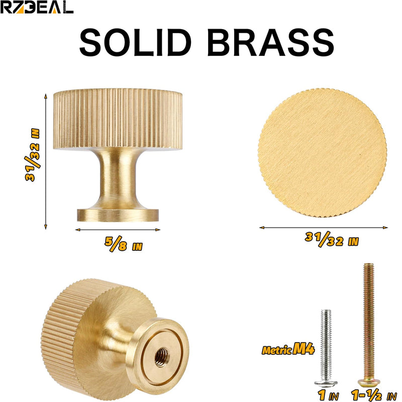 RZDEAL 6pcs Solid Brass Cabinet Knobs Pulls Cabinet Drawer Dresser Gold Knobs Modern Handles Knobs(1"x1"/25mmx25mm),Brushed Brass Finish 6 1 Inch