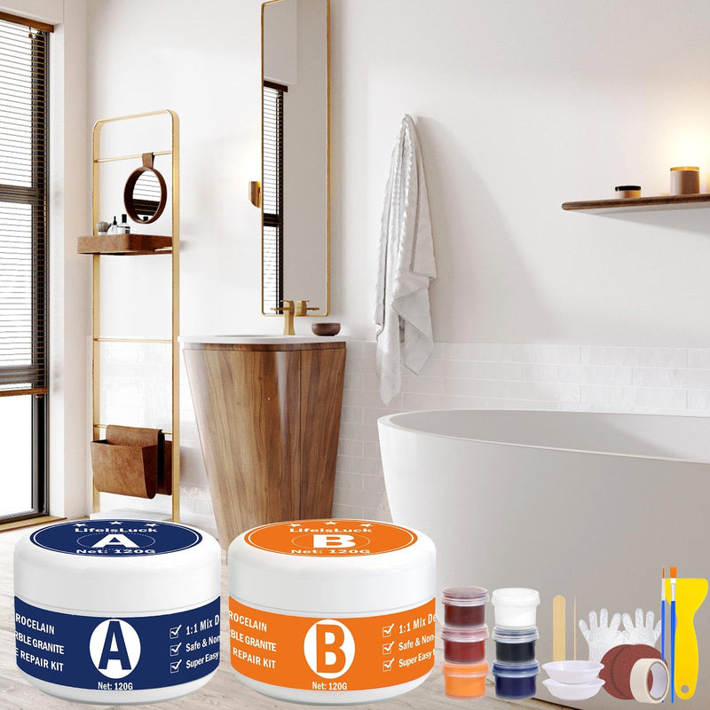 Marble and Granite Countertop Repair Kit, 4.2 OZ Ceramic Tile Chip Repair Kit Marble Scratch Remover, Porcelain Stone and Quartz Countertops Repair for Tile Cracks, Holes, Dents, Chipped Edges Corners