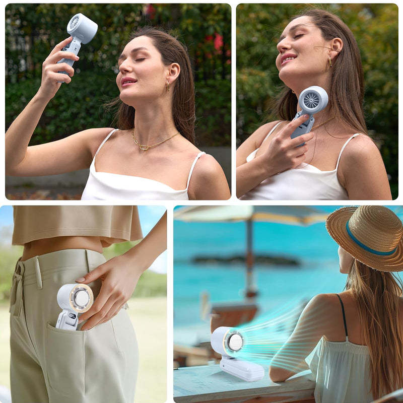 Portable Handheld Fan with Ice Cooler – 13000RPM Turbo Fans, 3-in-1 Rechargeable Mini Personal Fan, 100 Adjustable Speeds, 3600mAh Battery, for Travel, Outdoor, Office, and Personal Use Light blue