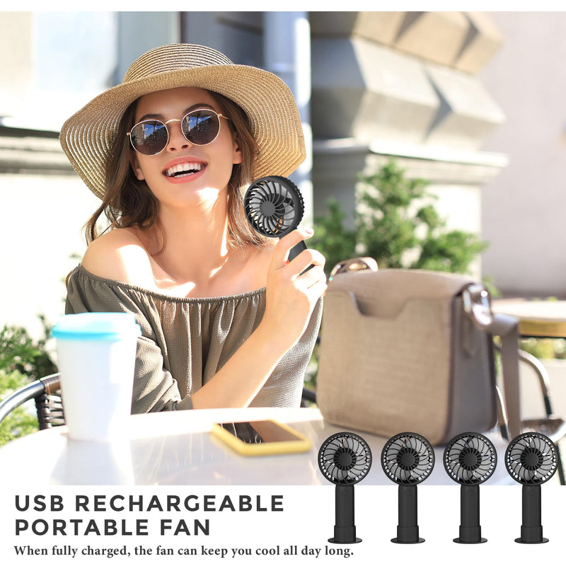 6 Pcs Mini Powerful Handheld Fan 3 Speed Personal Small Portable Rechargeable Fan with Base USB for Women Eyelash Makeup Office Travel Beach Indoor Outdoor (Black) 6 Black