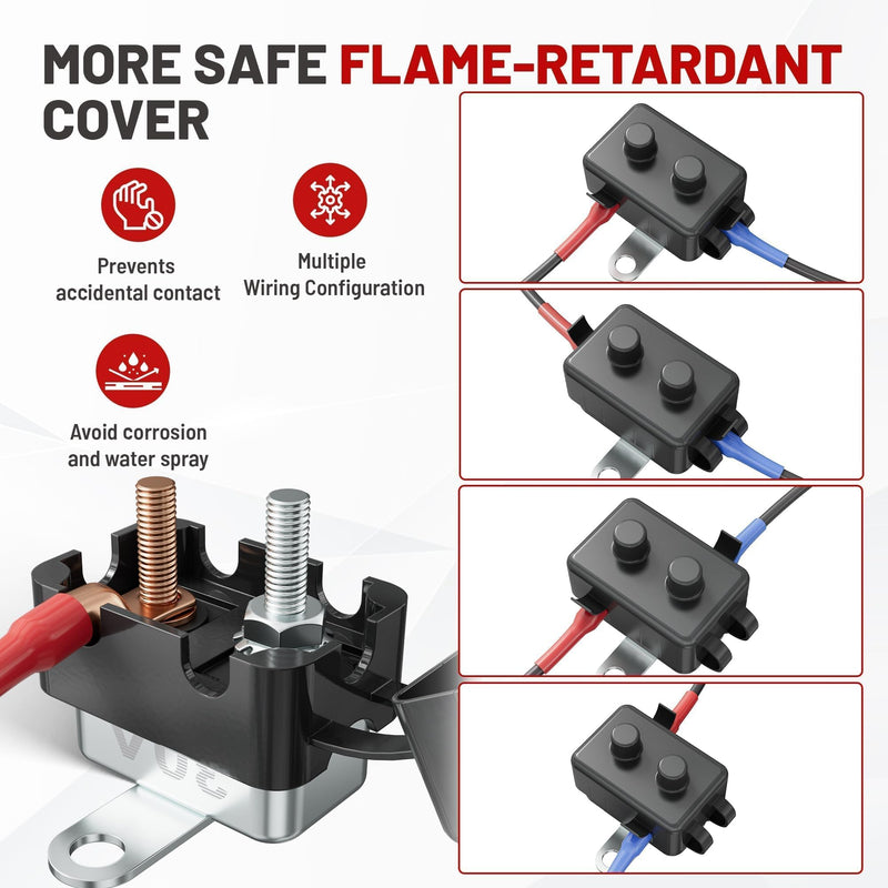RED WOLF (30A 1PCS) DC 6V-50V Automatic Reset Circuit Breaker #10-32 Stud Bolt Type Circuit Breaker with Metal Fuse Housing Pre-Trimmed Cover Reusable for Boat Marine Trolling Motor RV Battery System 30A 1PCS