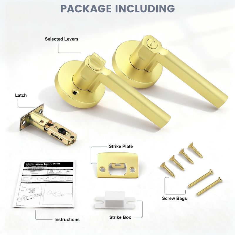 1 Pack Gold Interior Door Handle with Lock,Privacy Door Lever for Bedroom or Bathroom,Keyless Round Door Lock Interior for Left and Right Hand Reversible
