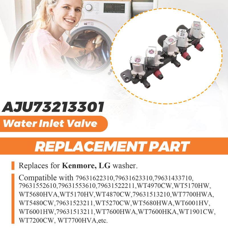 AJU73213301 AJU75152601 Washer Water Inlet Valve (0EM part) with 10-year GUARANTEE 2024 UPGRADED GENUNINE water valve fits for Kenmore LG washers wt7200cw, wt5001c*, 79631522211, wt4801cw,wt1201cw