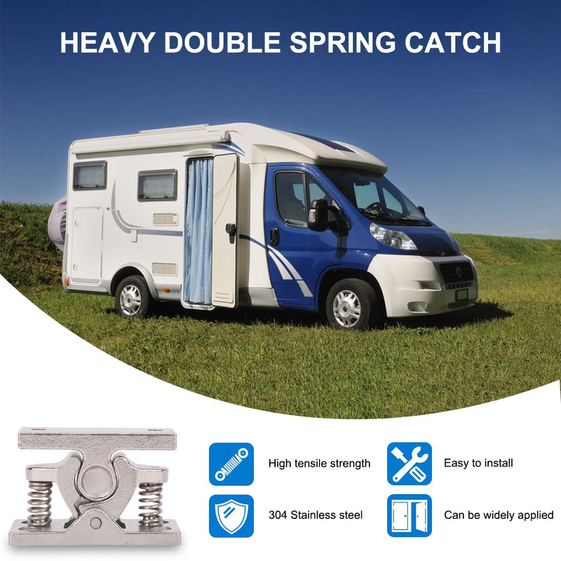 Double Roller Catch Heavy Duty Spring Loaded Door Lock,Cabinet Latch, Stop Catch for Door, Release Clamp Double Roller Catch for Camper Boat Doors Caravan Doors(Stainless Steel) Silver 1