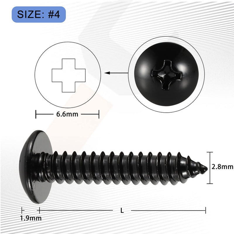 #4 x 3/4" Truss Head Self Tapping Screws Sheet Metal Wood Screws, Stainless Steel 18-8 Black Finish, 100 PCS #4 x 3/4" - NewNest Australia