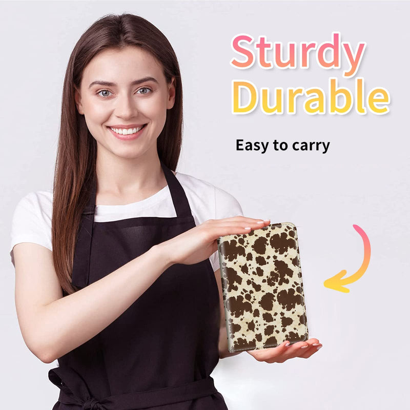 Server Book for Waitress, Waiter Book Server Wallet Fit Serving Aprons, PU Leather with Zipper and 7 Large Pockets Pen Holder for Checks Pen Holder Personal Organizer Wallet,Brown Cow Print Pattern AUOX5-CDB-462 5" x 8" Server Books