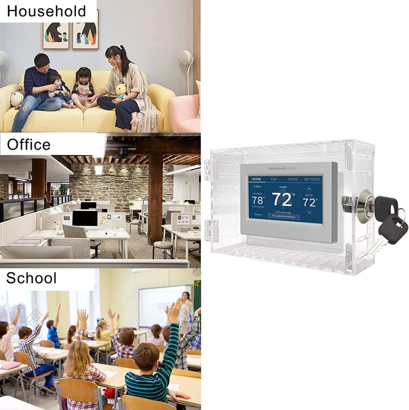 Universal Thermostat Lock Box with Key,Clear Large Thermostat Cover for Thermostat on Wall,Thermostat Guard Fits Thermostats 7H x 4.5W inches or Smaller (1 Set) 1