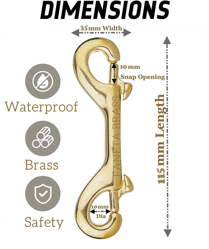 Solid Brass Double Ended Bolt Snap Hook, Marine Grade Double End Scuba Diving Clips, Heavy Duty Trigger Chain Clip Key Holder for Pet Feed Bucket Hammock Horse Tack (2-Pack) (115mm) 115mm - NewNest Australia