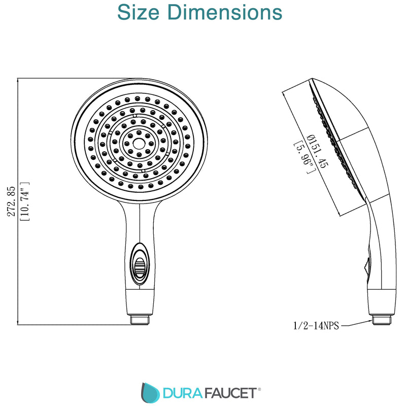 Dura Faucet DF-SA434-MB RV 6 inch Rain Shower Wand (Matte Black) | Single-function handheld spray with water-saving control. Fits standard RV shower hoses. Matte Black