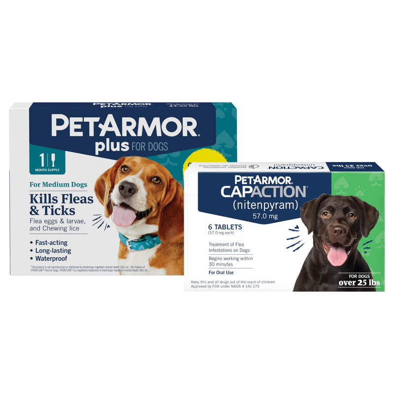PetArmor CAPACTION Oral Flea Treatment for Dogs (6 Doses) + Bonus PetArmor Plus Topical Flea & Tick Treatment & Preventative for Dogs 25-44 lbs (1 Dose) Treat + Prevent