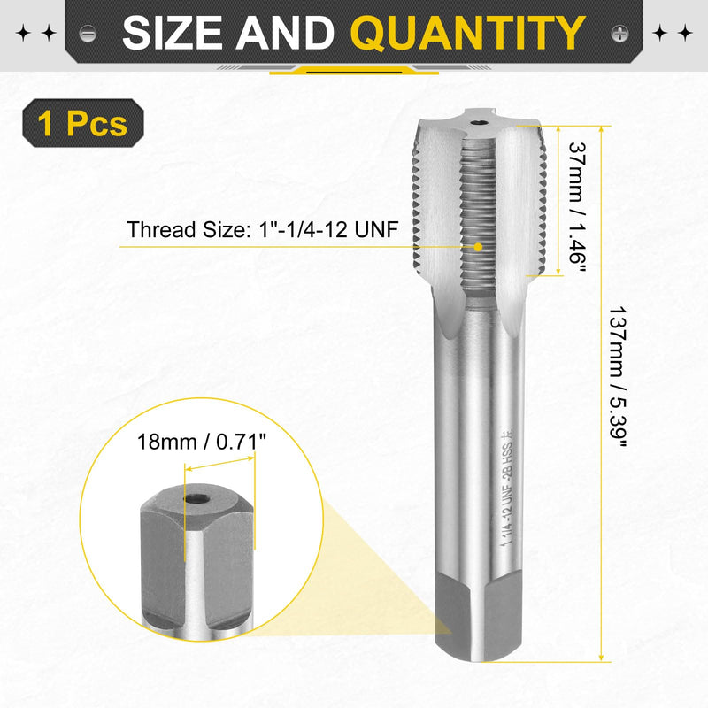 uxcell Hand Plug Tap 1"-1/4-12 UNF 2B Left Hand Thread Plug Style Taps Straight Flute Screw Tapping Threading Tool High Speed Steel HSS6542 1"-1/4-12UNF