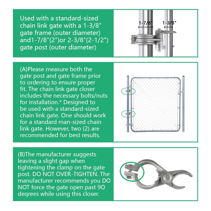 1-7/8”x1-3/8“ Durable Chain Link Spring Loaded Gate Closer. Fence Lock gate Closer Outdoor (1-7/8”x1-3/8“) - Please Carefully Review The Installation. 1-7/8”x1-3/8“
