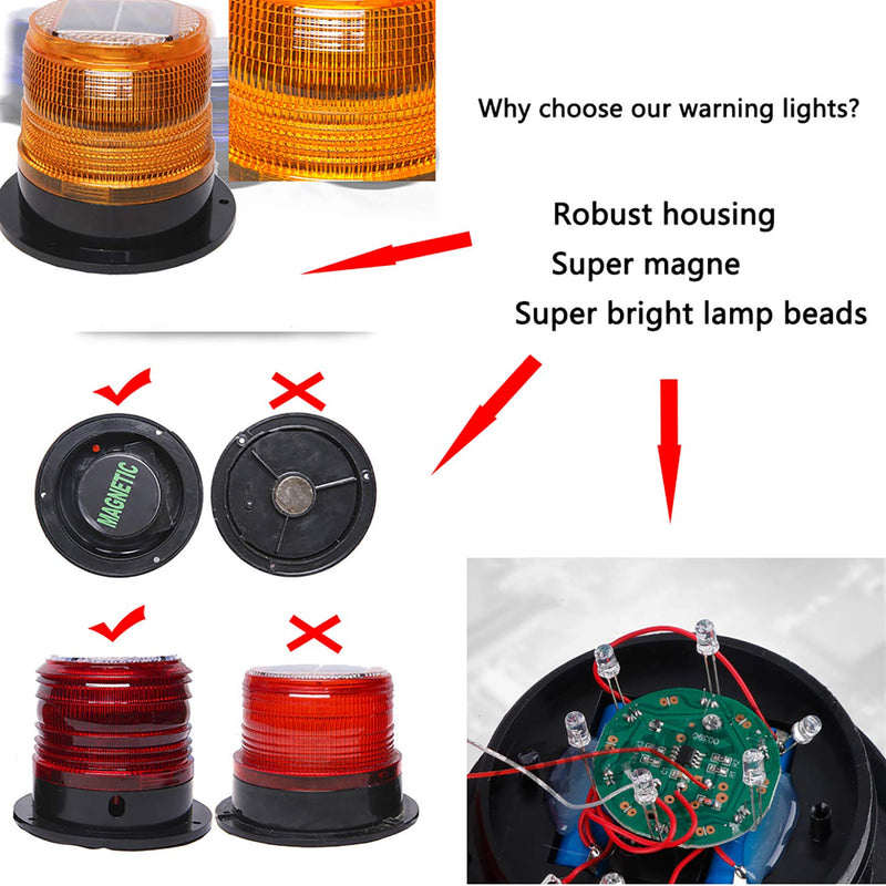 Solar Strobe Warning Safety Flashing Light/Ceiling Strobe Light, with Strong Magnetic Base Waterproof for Construction, Traffic, Factory, Crane Tower, Boat Navigation (Yellow) Yellow