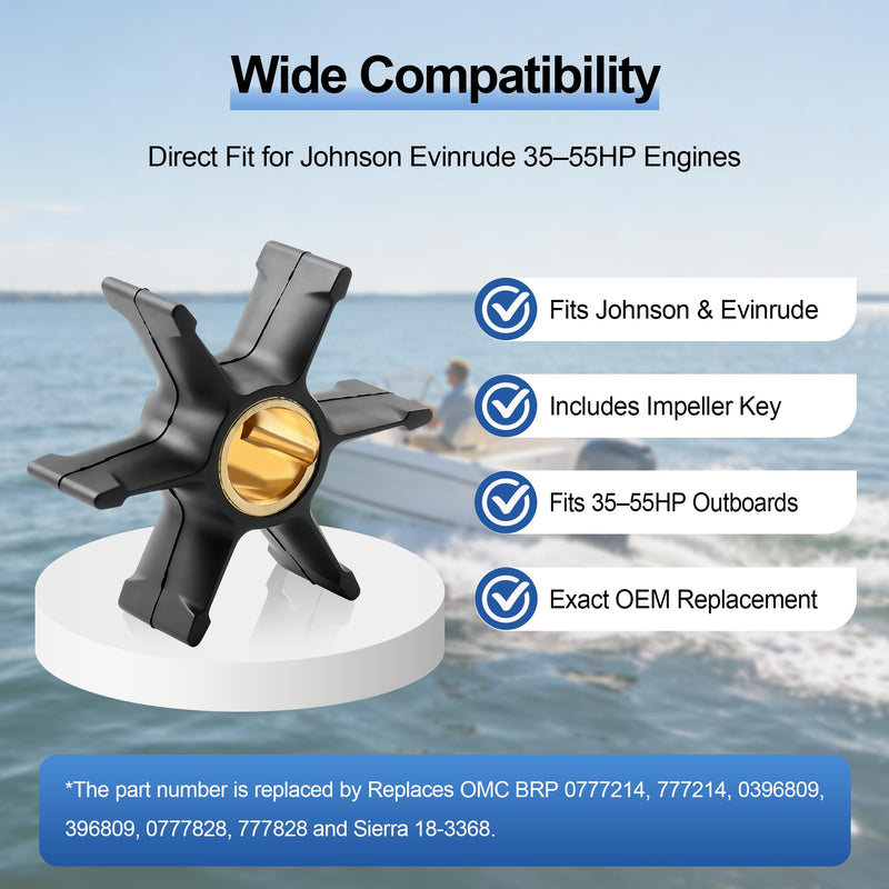 MARKGOO Water Pump Impeller 777214 396809 with Wedge Style Key for OMC Johnson Evinrude Outboard 35 40 45 48 50 55 HP Boat Motor Engine Parts Replacement Sierra 18-3368 0396809 0777214