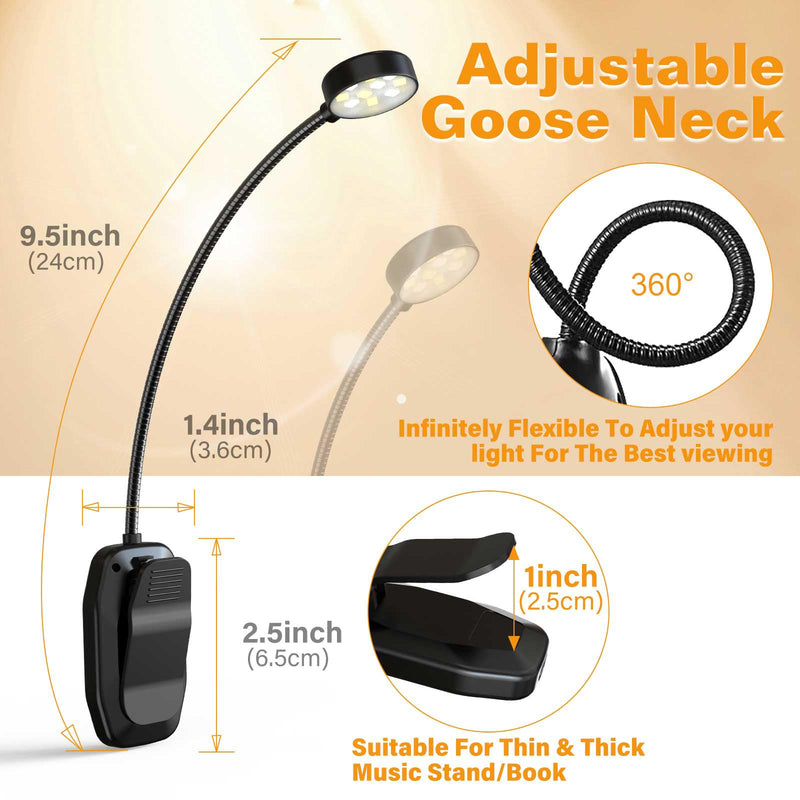 Rechargeable Book Reading Light - Adjustable Brightness, 3 Color Temperatures, 30+ Hours Runtime - Eye Care 10 LED Lamp for Reading for Bed