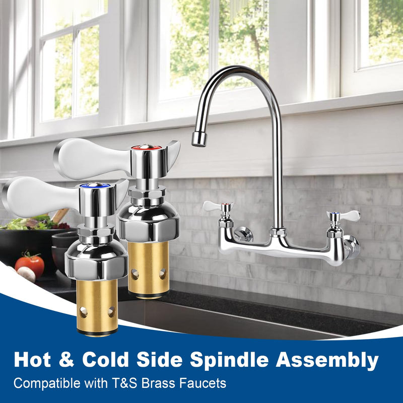 Brass Spindle Assembly for Commercial Faucet Valve Spool Replacement Hot Cold Side Handle Stem Assembly Cartridge Fit Kitchen Restaurant (1 Pair)