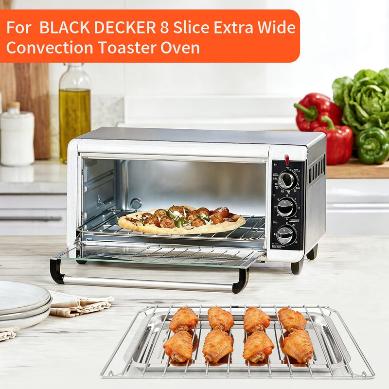 GCQ 2PCS Convection Toaster Oven Replacement Tray Rack for BLACK+DECKER 8 Slice Extra Wide Convection Toaster Oven,Food Grade Accessories Parts Grill Pan Rack Tray Crisper Plate,Dishwasher Safe