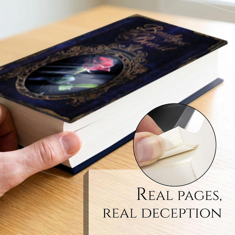 KASLVOX Beauty and the Beast Book Safe (X-Large, Key Lock) | Enclosed metal lockbox fixed inside a realistic cover, protects cash, jewelry and valuables, discreet home or office storage